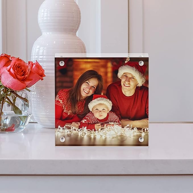 Boxalls 5x5 Acrylic Picture Frame, Clear Frameless 5x5 Inches Photo Frames with Magnetic, Double Sided Transparent Desktop Frame