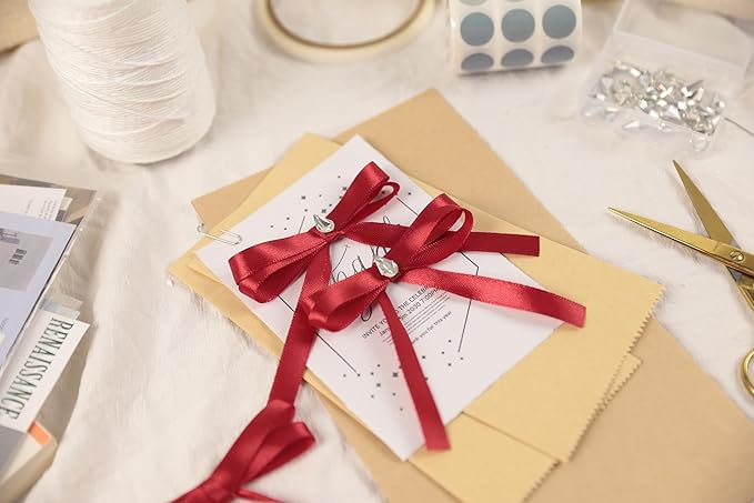 Scarlet Red Satin Ribbon 3/8 inch X Continuous 25 Yards, Single Face Polyester Ribbon Perfect for Gift Wrapping, Flower Bouquet, Wedding Decor, Crafts, Bow Making, Sewing and More