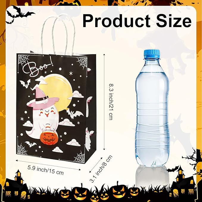 24 Pcs Halloween Paper Gift Bags, 6 Styles Halloween Goodie Bags with Handles, Halloweens Treat Bag Party Favors Bag Holiday Trick or Treat Party Supplies