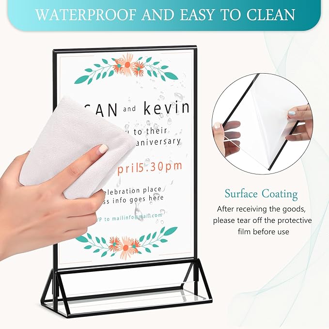 Zonon Acrylic Sign Holder 5x7, 6 Pack Vertical Double Sided Menu Display Stand with Borders, Double Sided Wedding Table Menu Holders Picture Frames for Restaurant, Christmas Party(8.5 x 11 Inch)