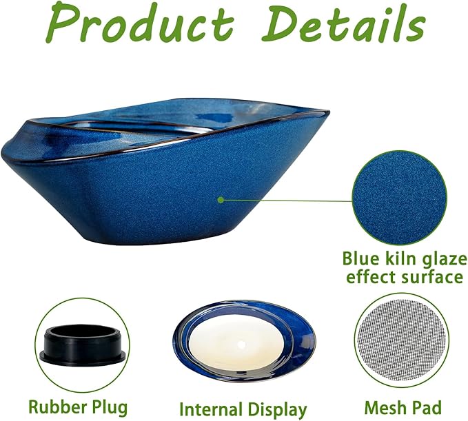 Bonsai Pot - 18 Inch Ceramic Planter for Indoor Outdoor Plants Bonsai Tree Pot Modern Large Succulent Planter Decorative Plant Pot with Drainage Hole Blue