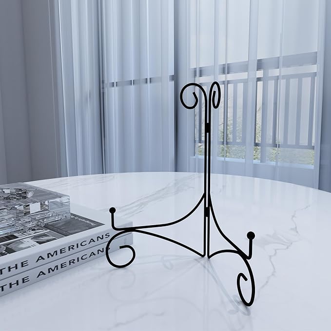 Plate Display Stands with Hinged Folding Design, 8 Inch Picture Frame Stand for Tables, Decorative Easels for Plates, Photos, Cards and Books, 8’’ Black