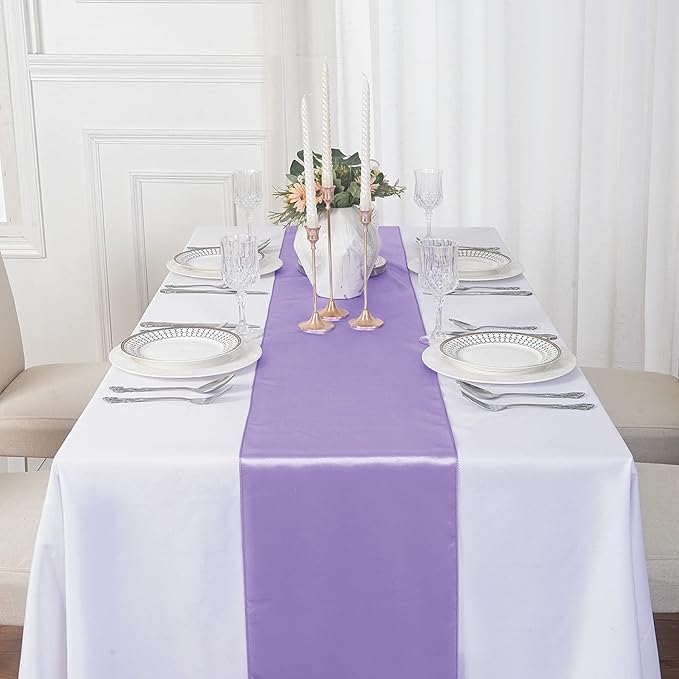 6Pack Table Runner 12 x 108 Inches Satin Silk Table Runner for Wedding, Birthday Party, Banquets, Graduations Decoration, fit Rectange and Round Table-Lavender