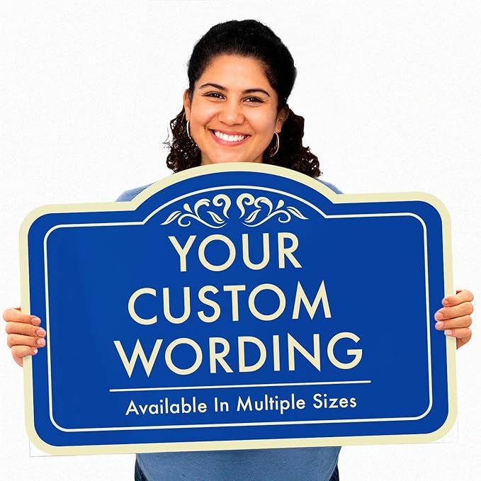 Custom Decorative Outdoor Metal Sign, Personalized Aluminum, Customized Driveway Sign, Waterproof Made In USA, Design 1 Blue Steel 12x8 In
