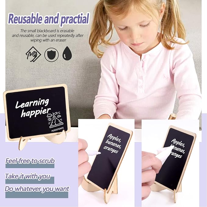 Swpeet 30Pcs 5 Designs Mini Chalkboards Signs with Liquid Chalk Markers Assortment Kit, Chalkboards Blackboard for Weddings, Birthday Parties, Table Numbers, Message Board Signs and Event Decoration