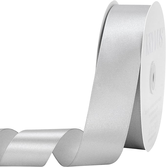 Silver Satin Ribbon 1-1/2 inch X Continuous 100 Yards, Single Face Polyester Ribbon Perfect for Gift Wrapping, Flower Bouquet, Wedding Decor, Crafts, Bow Making, Sewing and More