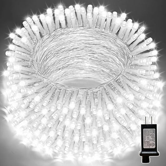 LAMPHOME 66ft Christmas Decorative Mini Lights,200 LED Transparent Wire Fairy Starry String Lights Plug in, 11 Lighting Modes, for Indoor Outdoor Xmas Tree Wedding Party Decoration (White)