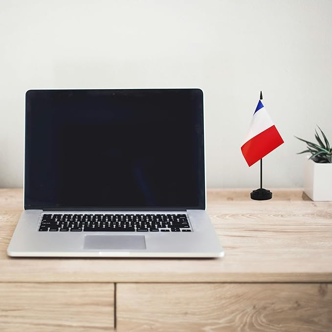 2 Pack France Desk Flag Set, French Desktop Small Miniature Table Office Flag with 12" Black Pole and Black Base, Offices, Classroom, Home, Festival Decoration (France)