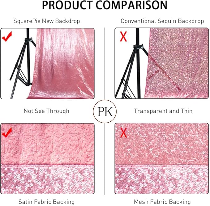 SquarePie Sequin Backdrop Less Transparent Background Sparkly Curtain for Wedding Party 10FT x 10FT Fuchsia Pink