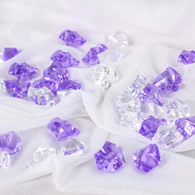 Acrylic Crushed Ice Rocks, Babenest 150 PCS Fake Crystals Plastic Ice Cubes Diamonds Gems for Vase Fillers, Home Decoration, Table Scatter, Event, Wedding, Arts & Crafts (Purple/Clear)