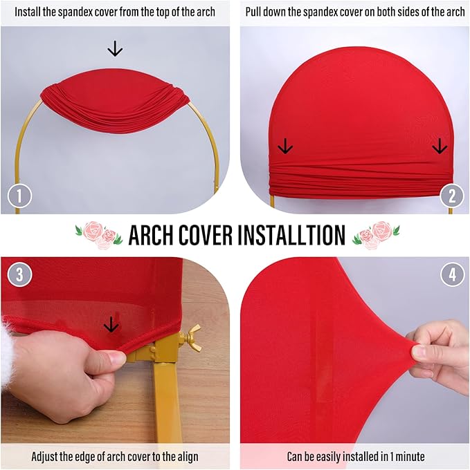 LEBENGURU Upgraded 5FT Wedding Arch Cover, Red Spandex Fitted Arch Backdrop Cover, Round Top Chiara Stand Covers for Birthday Party Baby Shower Banquet Balloon Décor