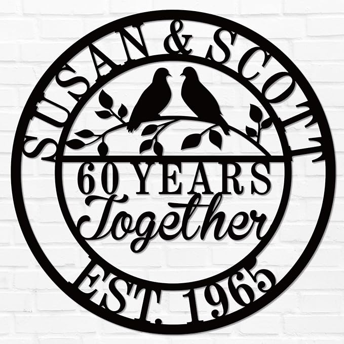 Personalized Wedding Anniversary Sign Gifts, Custom 50th 40th 65th 60th 25th 70th Anniversary Metal Sign, Wedding Gifts for Couples, Custom Name Sign, House Warming Gifts New Home