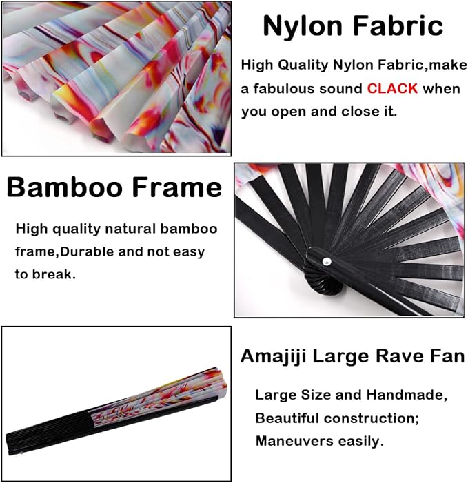 Amajiji Large Folding Hand Rave Fan Popping Fan for Line Dancing Clacking Fans for Boots On The Ground Dance,Party,Decoration,Festival (Holographic)