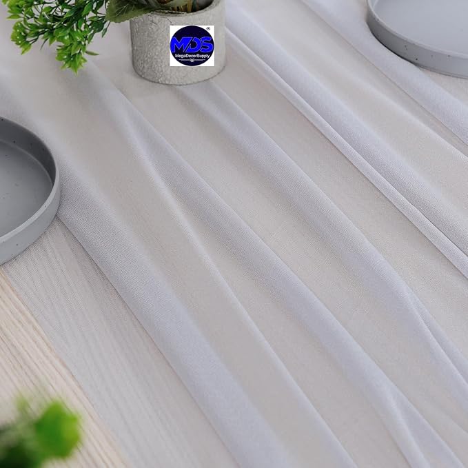 MDS Halloween Chiffon Table Runner - 25 Pack, 29 x 170 Inches, 14ft Each - Sheer Spooky Table Runners for Haunted House Parties, Trick-or-Treat Tables, Witchy Décor, Wedding & Events - Cool Gray