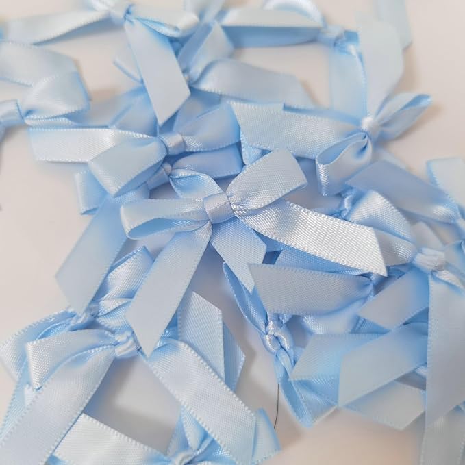 50pcs 1-1/2" Mini Light Blue Satin Ribbon Bows Without Twist Ties for Crafts Gift Wrapping Packing Christmas Baby Shower Decoration (Light Blue)