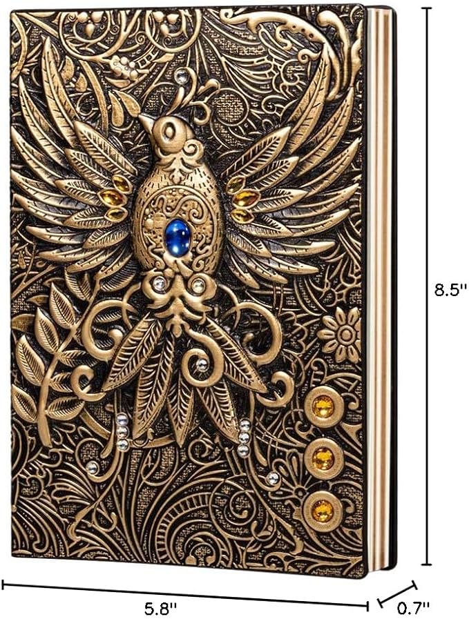 molshine A5 (5.5" x 8.3") Embossed Journals Vintage Notebook,Retro Leather Bronze Diary,100 Sheets Paper,Hardcover Travel Notepad for Writing,Sketchbook,Collection,Gift,Decoration, Phoenix(Bronzed)