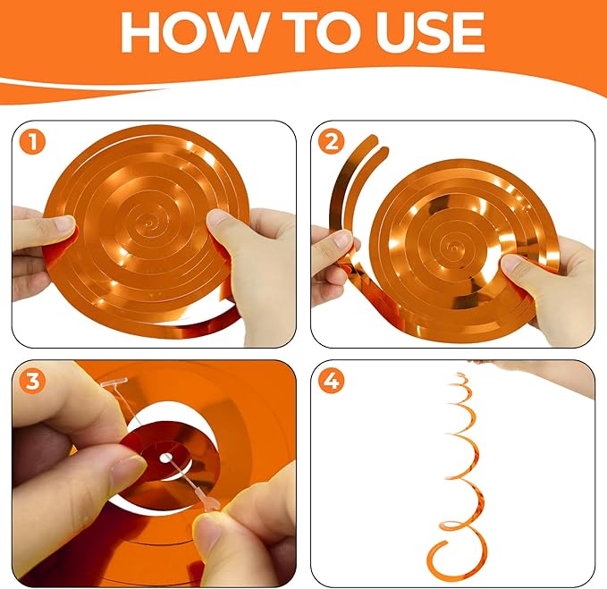 24 PCS Orange Hanging Swirl, Sparkle Ceiling Decorations, Plastic Streamer Party Decorations with Double-Swirls and Single-Swirls for Birthday Decorations, Graduation, Halloween, Baby Shower