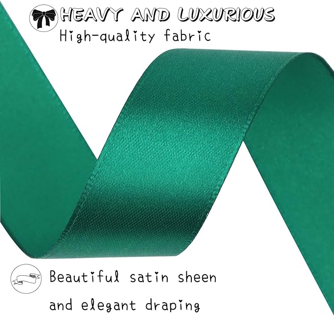 Dark green Solid Satin Ribbon 1 Inch 25 Yards Solid Polyester Fabric Ribbon for Gift Wrapping Wedding Christmas Baby Shower Birthday Party Decoration Handmade Immortal Flower Craft