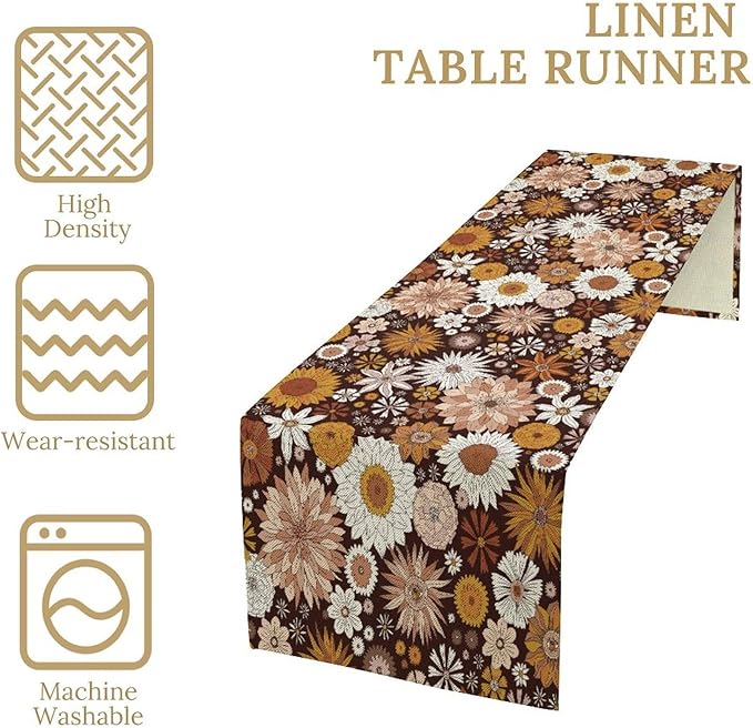 Boho Floral Table Runner, Vintage Country Farmhouse Daisy Flowers Modern Kitchen Dining Room Decoration for Indoor and Outdoor Wedding Party Banquet Table Runner 13x108 Inch