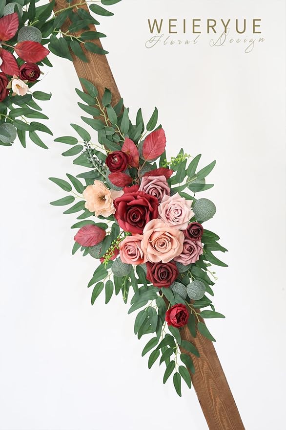 Artificial Wedding Arch Flowers Kit(Pack of 2) for Wedding Arch, Bridal Shower, Ceremony and Reception Backdrop Decoration (Cream red)