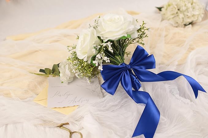 Dark Royal Blue Satin Ribbon 1-1/2 inch X Continuous 25 Yards, Single Face Polyester Ribbon Perfect for Gift Wrapping, Flower Bouquet, Wedding Decor, Crafts, Bow Making, Sewing and More