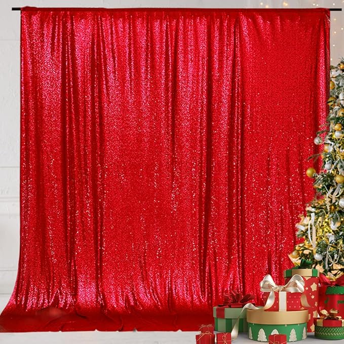 Eternal Beauty Red Sequin Backdrop, 6x8 Ft Glitter Background Curtains for Christmas Shimmer Photography Party Wedding Birthday Back Drop Decor