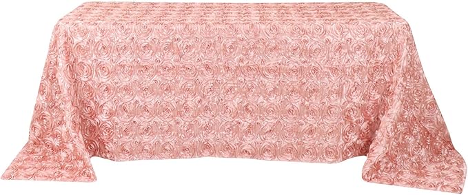 Efavormart 90"X132" Dusty Rose Grandiose 3D Rosette Satin Rectangle Tablecloth for Wedding Party Event