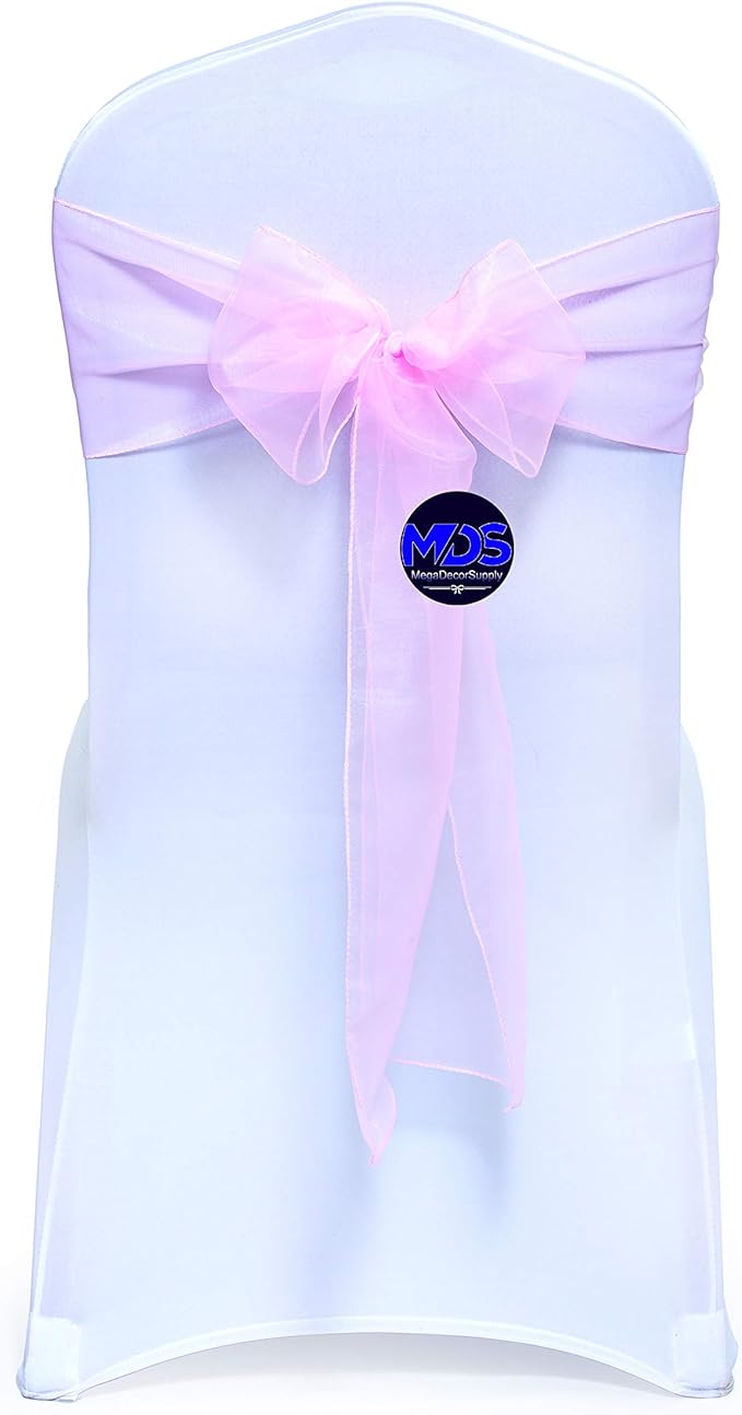 MDS Pack of 75 PCS Organza Chair Sashes Wider Dining Chair Bows Ribbon Tie Back for Wedding Party Birthday Bridal Shower Reception Event Banquet Home Chair Cover Decoration - Pink