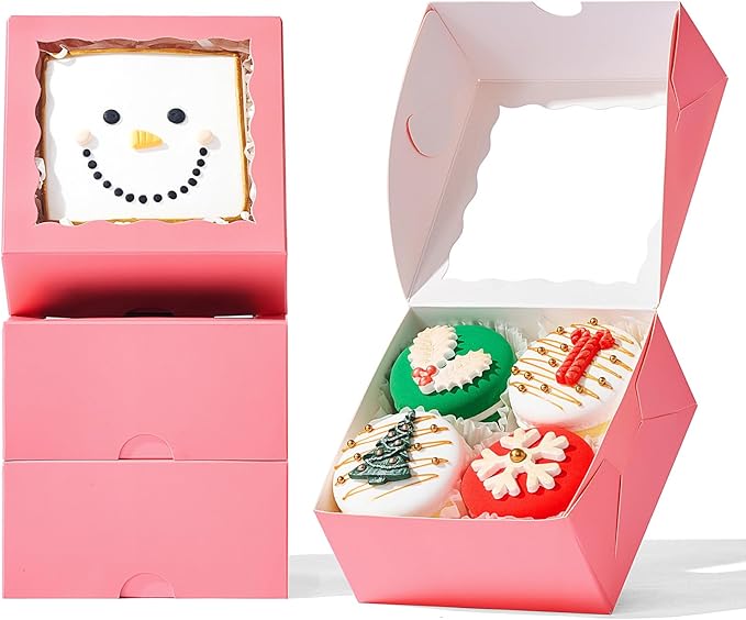 50-Count 4x4x2 Food-Safe Pink Bakery Boxes - Multi-Use Pastry & Treat Packaging for Cookies, Truffles & Wedding Favors (Stackable Gift Boxes for Cakes, Pies & Cinnamon Rolls)