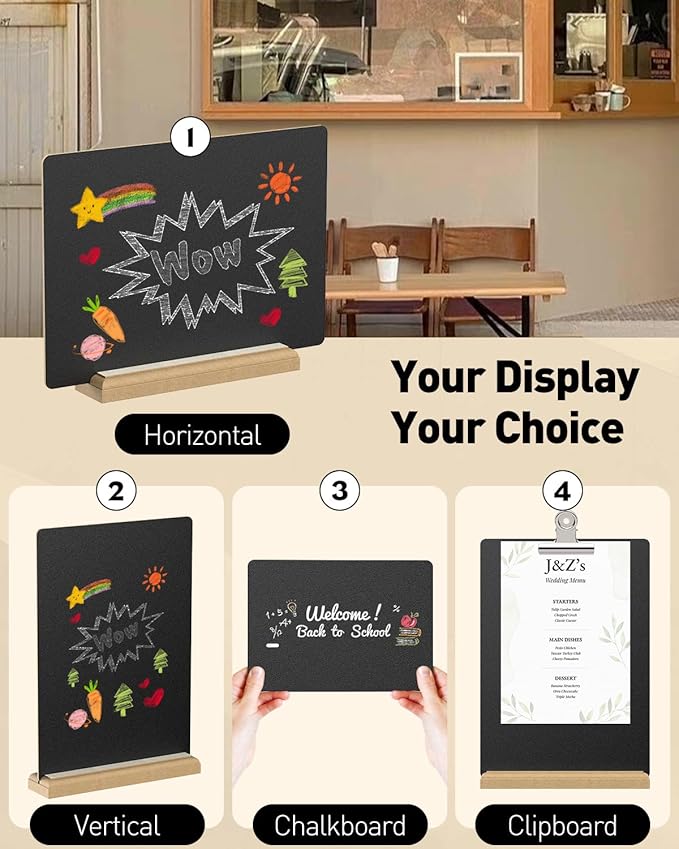 Uniclife A4 Tabletop Chalkboard Sign with Stand & Chalk Markers, 8.3 x 11.7 Inch, Double-Sided Wooden Chalk Board Sign for Tables, Large Reusable Message Board, Menu Board for Bar Restaurant Wedding