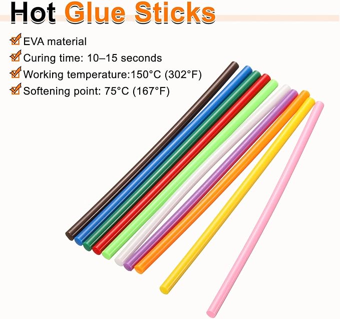HARFINGTON 10pcs Hot Glue Sticks 0.28" Dia x 5.91" Long EVA Mini Hot Melt Adhesive Glue Stick for Hot Melt Gun Wood Plastic Glass Flowers Fabrics Foam, Multicolor