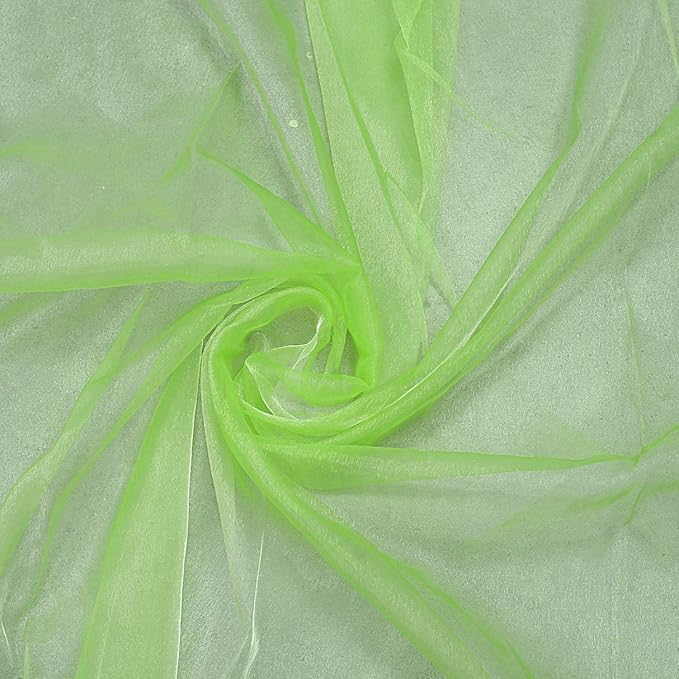 VDS Apple Green Organza Fabric, 10 Yards Continuous, 45” Wide, Wedding Party Decoration Iridescent Crystal Sheer Shiny Organza Tulle Bridal Dress DIY Crafts Costume Sewing Backdrop Arch Cloth