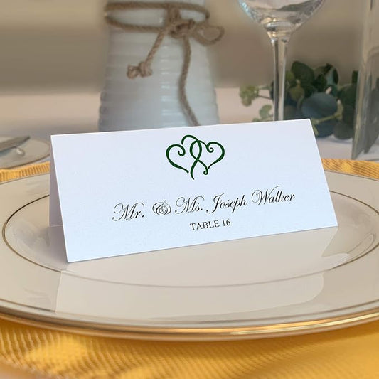 Linked Hearts Place Cards, Hunter Green (Choose Color), Set of 150, Pre-cut and Scored - Wedding, Party, Dinner, and Special Events - Made in the USA