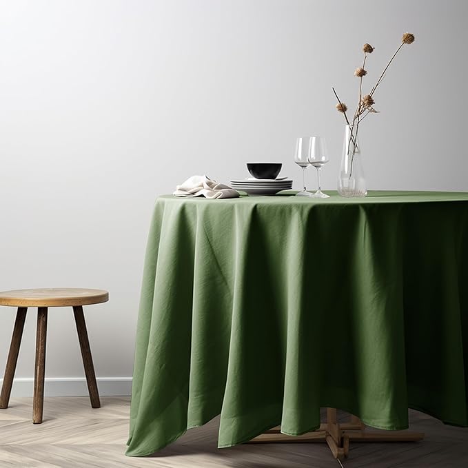 EVERLY 100% Pure Linen Round Tablecloth 90Inches for Dining,Buffet Parties,Picnic,Events,Weddings and Restaurants,Decorative Halloween,Thanksgiving Machine Washable Tablecloths-Olive Green