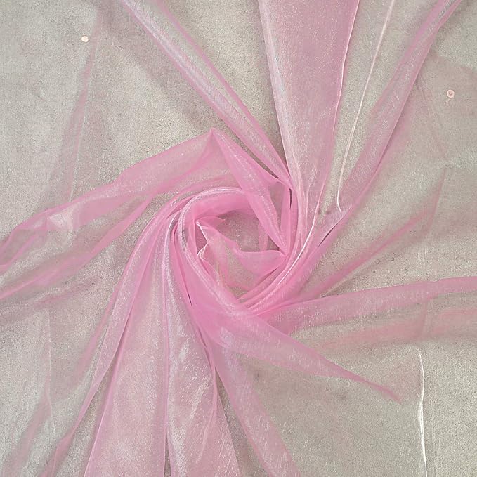 VDS Pink Organza Fabric, 25 Yards Continuous, 45” Wide, Wedding Party Decoration Iridescent Crystal Sheer Shiny Organza Tulle Bridal Dress DIY Crafts Costume Sewing Backdrop Arch Cloth