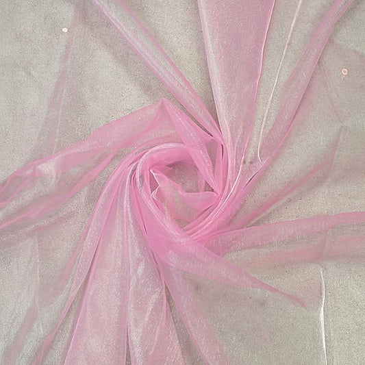 VDS Pink Organza Fabric, 45 Yards Continuous, 45” Wide, Wedding Party Decoration Iridescent Crystal Sheer Shiny Organza Tulle Bridal Dress DIY Crafts Costume Sewing Backdrop Arch Cloth