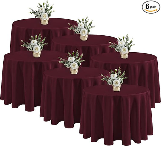 Fitable 6 Pack Burgundy Round Table Clothes - 90 Inches in Diameter - Stain Resistant and Washable Tablecloths, Polyester Fabric Table Covers for Wedding, Party, Banquet, Gathering