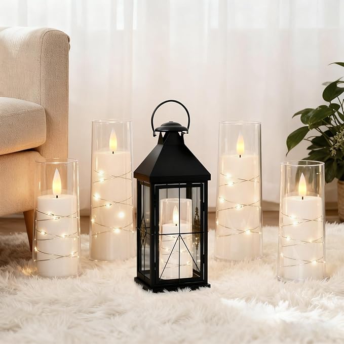 Raycare Flameless Candle with Remote Timer – 9 Flickering Acrylic Battery Operated LED Pillar Candles with Embedded Star String for Halloween, Home Decor, and as a Gift (White)