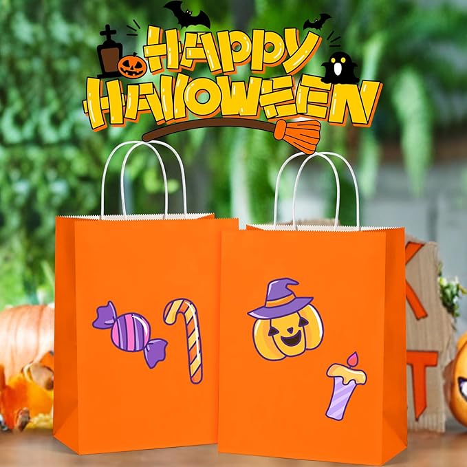 BagDream Orange Gift Bags 10x5x13 Inch 100Pcs Large Kraft Paper Bags Bulk for Halloween, Sporting Party Favors, Fall Festivals, Wedding, Shopping, Retail, Grocery