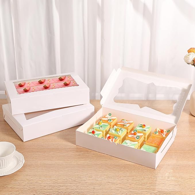 48pcs12x8x2.5 Inches Bakery Boxes,Cookie Boxes with 3Style for Window Bread,Treat，Chocolate,Strawberries,Dessert,Cakes,Donuts,Muffins,pastry