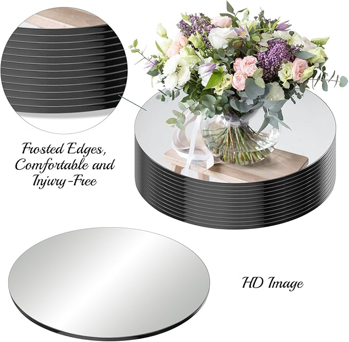 Seelenruhe 10" Round Mirrors for Centerpieces for Tables, Round Mirrors Trays Plates for Centerpieces, Wedding Decorations, Baby Shower Party, Christmas Decorations, 2mm, 12 PCS