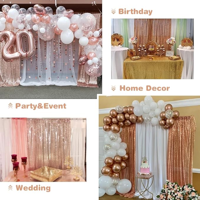 Sequin Backdrop Curtain Eternal Beauty Valentine's Day Glitter Panel Background for Wedding Party Decor (2 Packs, W3 x H7FT,Rose Gold)