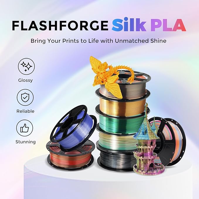 FLASHFORGE Silk PLA Filament 1.75mm Violet, 3D Printer Filament 1kg (2.2lbs) Spool, Smooth and Silky Texture 3D Printing Filament, Dimensional Accuracy +/- 0.02mm