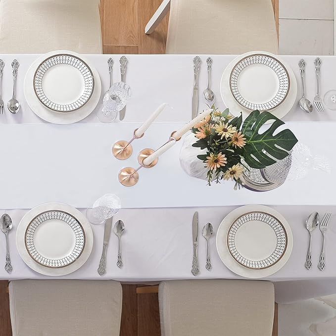 24Pack Table Runner 12 x 108 Inches Satin Silk Table Runner for Wedding, Birthday Party, Banquets, Graduations Decoration, fit Rectange and Round Table-White