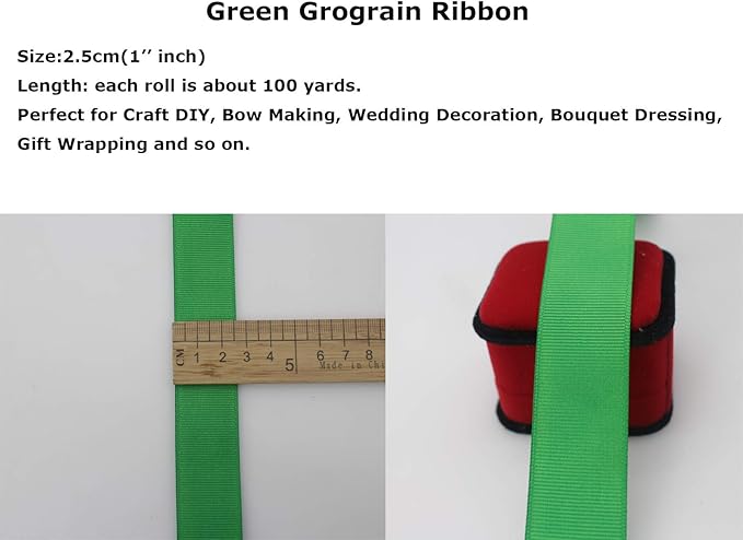 Jesep One Roll 100 Yards 1" Soild Grosgrain Ribbon Boutique Gift Wrapping Package Ribbon, DIY Crafts Bow Hair Headband Accessories Assorted Ribbon#553 (1" 25mm, Green)