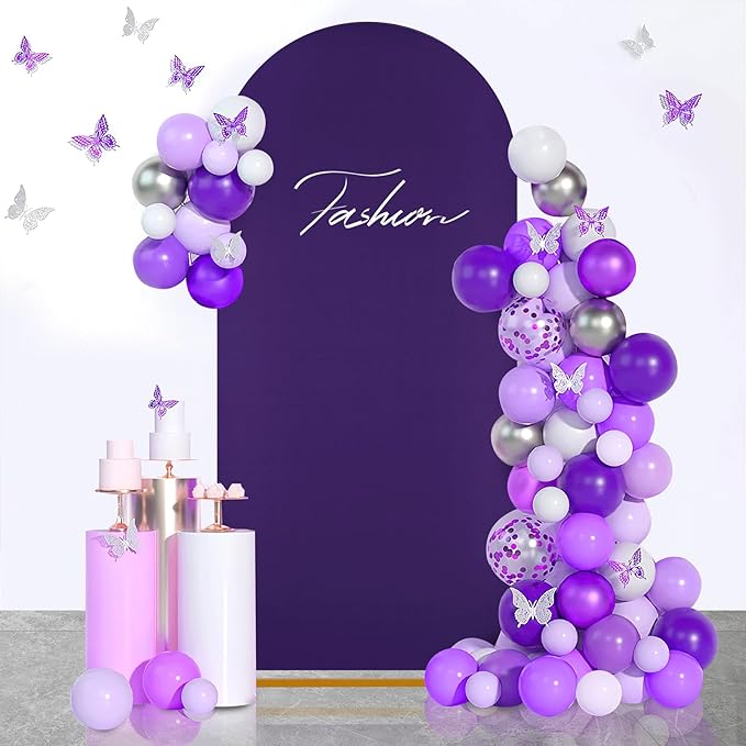 SoarDream Purple Wedding Arch Backdrop Cover 6.6FT Spandex Fitted Purple Wedding Arch Covers Round Top Chiara Arches Backdrop Cover Fabric for Baby Shower Balloon Party Decoration