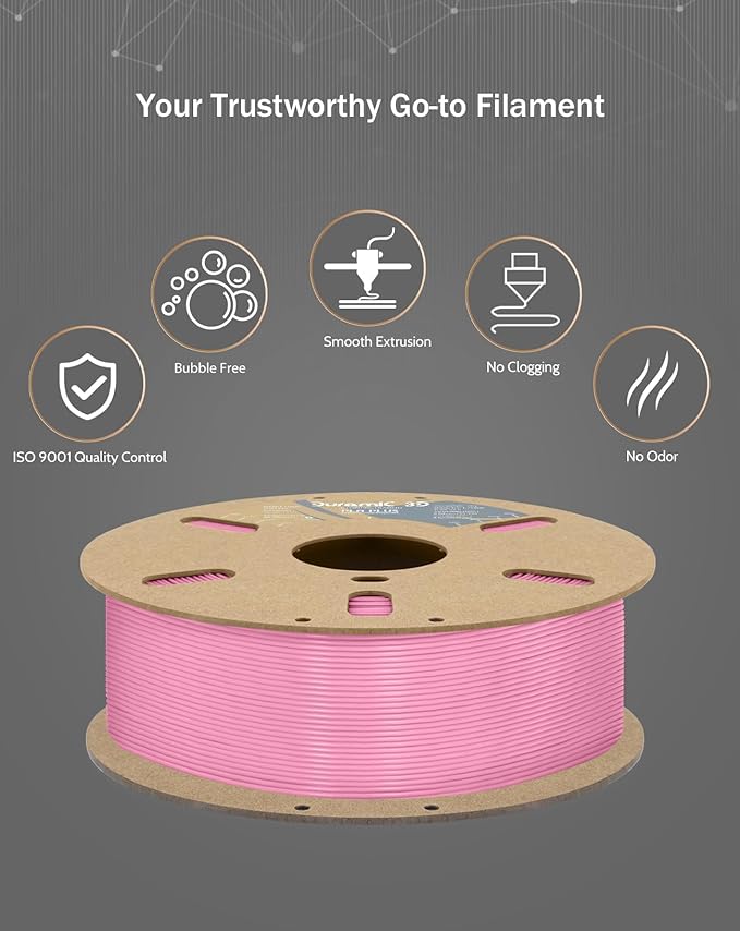 DURAMIC 3D PLA+ Filament 1.75mm 1Kg Pink, PLA Plus Filament 1Kg Spool(2.2lbs) Tougher and Stronger, Dimensional Accuracy Probability +/- 0.02mm