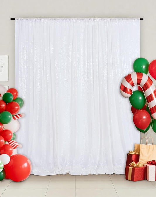 Eternal Beauty White Sequin Backdrop, 7x7 Ft Glitter Background Curtains for Christmas Shimmer Photography Party Wedding Birthday Back Drop Decor