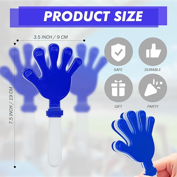 60 Pcs Hand Clappers Noisemakers 7.5 Inch Clappers Noisemakers Plastic Hand Clappers for Birthdays Game Football Sporting Events Cheers Supplies Dance Basketball Football Noisemakers(Blue and White)