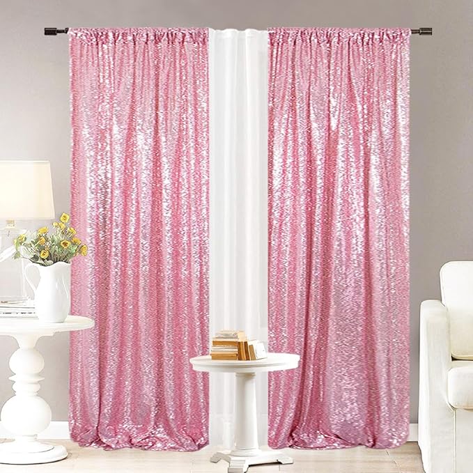 Eternal Beauty Sequin Backdrop Curtains, 2x8 Ft-2 Panels Fuchsia Pink Back Drop for Shimmer Photography Party Wedding Birthday Decor